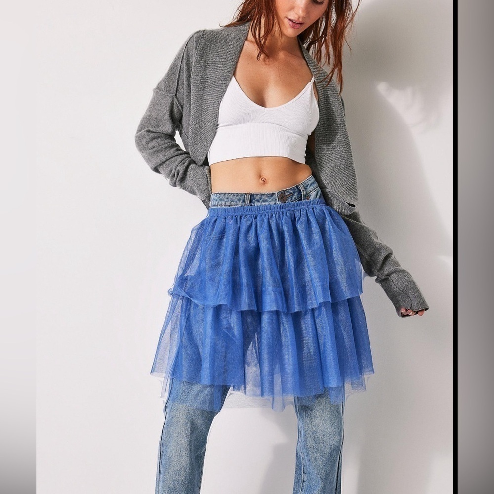 NWOT Free People, Carrie Tulle Half Slip, Medium in Blue